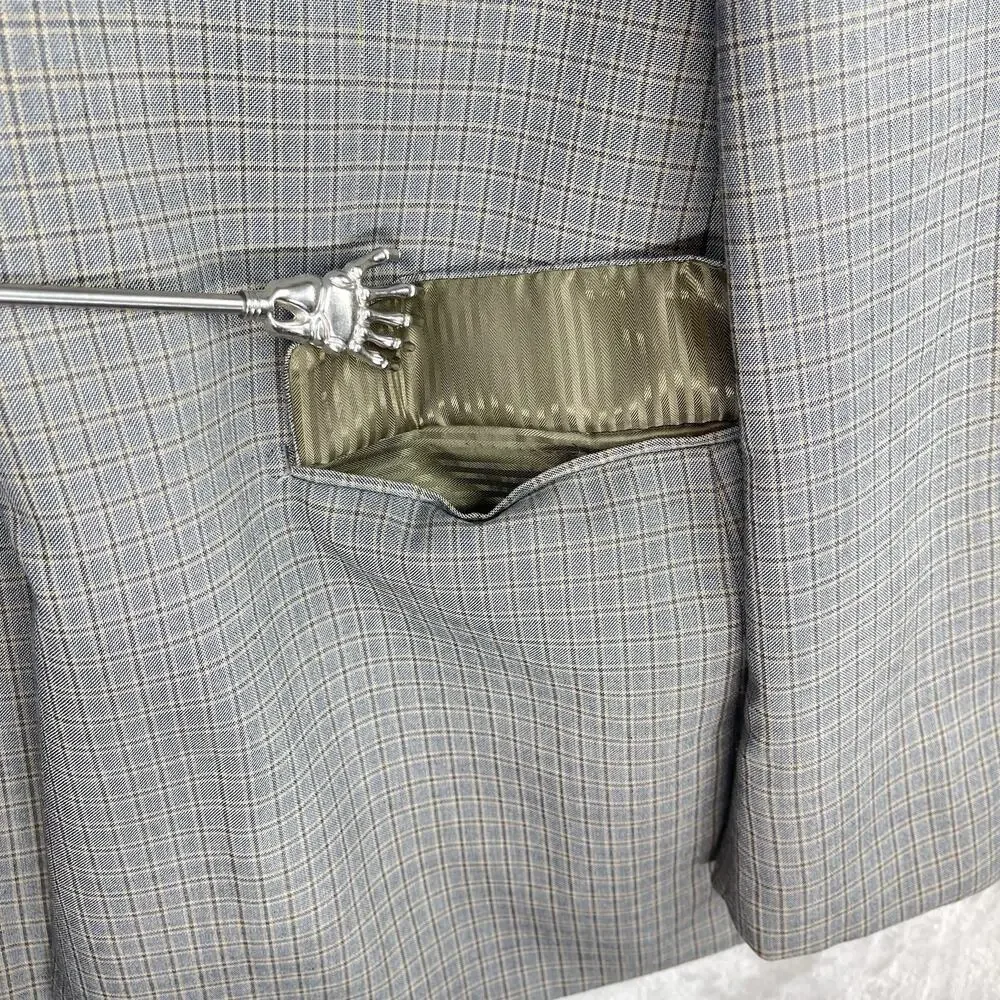 Bertolini Sport Coat Men's 48R Silk Wool Gray Plaid Super 140s Blazer Academia